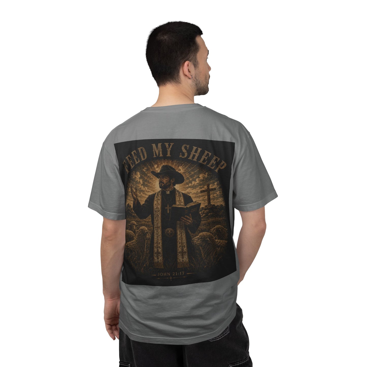 Feed My Sheep John 21;17 — Western Pastor & Sheep Graphic T-Shirt