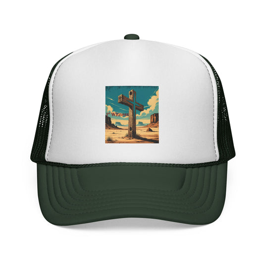 Desert Road Trucker Cap — Retro Western Signpost Graphic