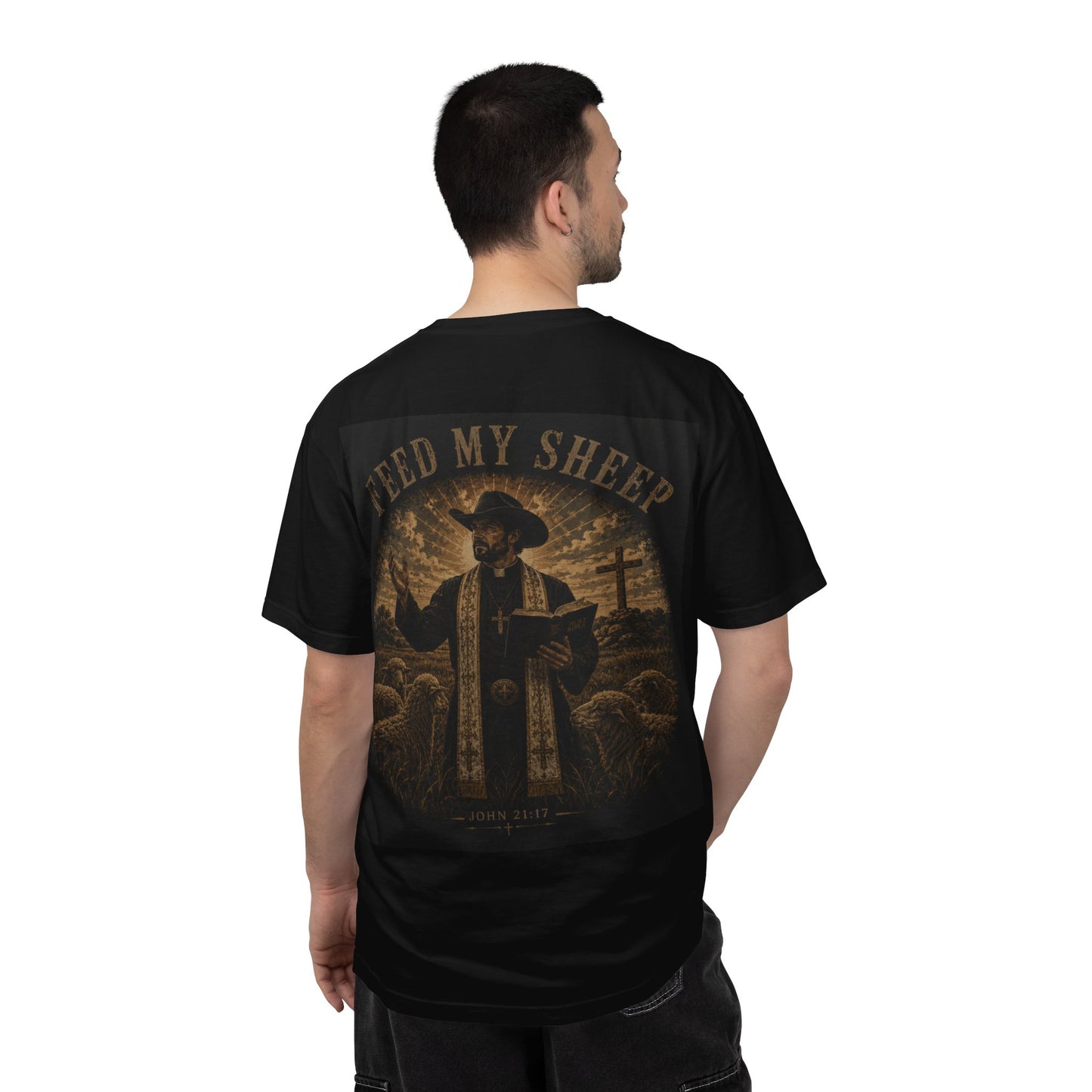 Feed My Sheep John 21;17 — Western Pastor & Sheep Graphic T-Shirt