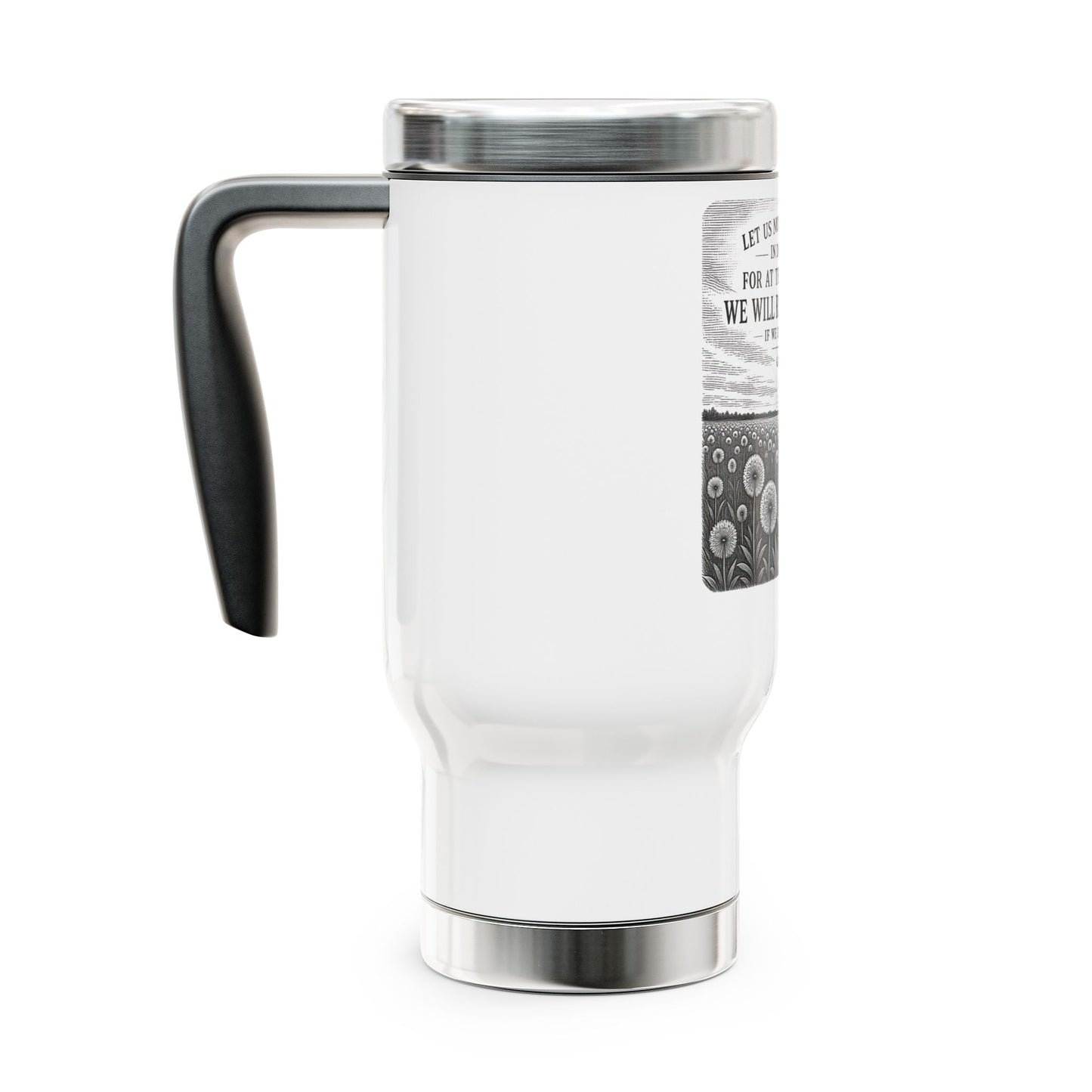 "Dandelion" 14oz Stainless Travel Mug with Cross "1st Witness" – Christian Faith Coffee Tumbler