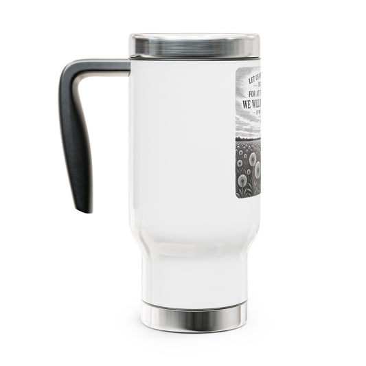 "Dandelion" 14oz Stainless Travel Mug with Cross "1st Witness" – Christian Faith Coffee Tumbler