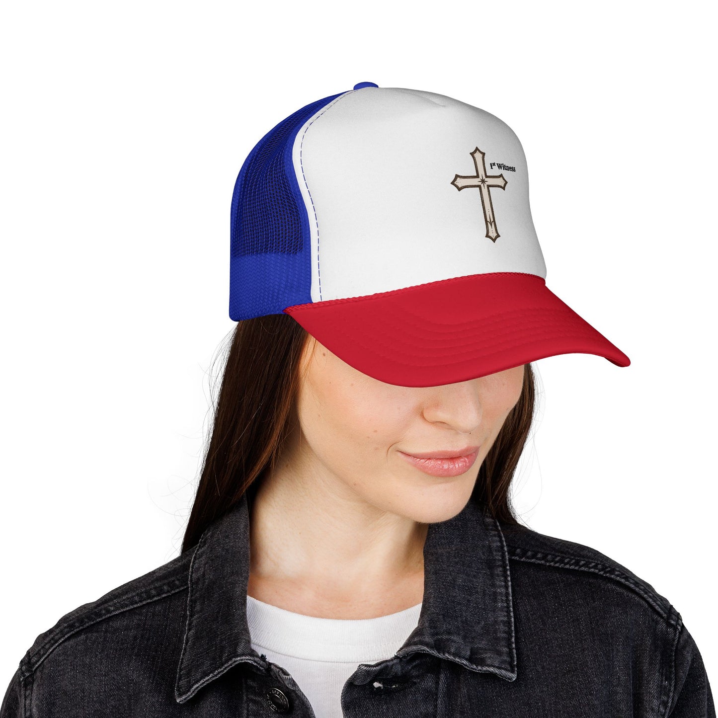 Cross Trucker Cap — Faith Baseball Hat with 'My Witness' Embroidered Design