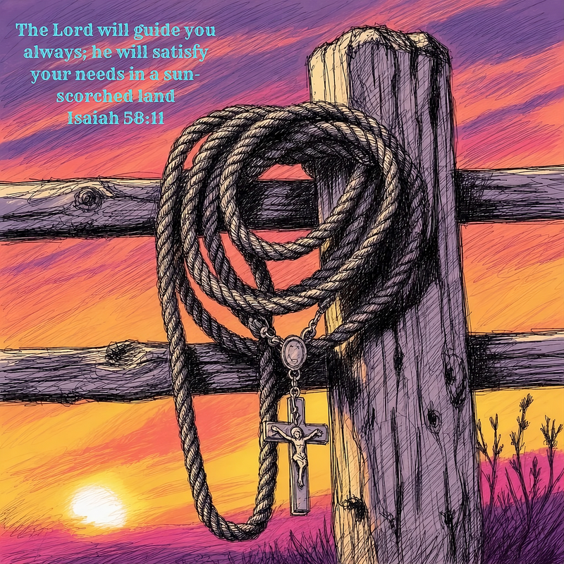 Isaiah 58:11 Ropin' Rosary T-shirt