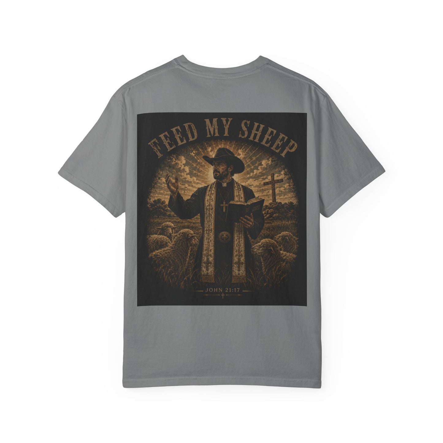 Feed My Sheep John 21;17 — Western Pastor & Sheep Graphic T-Shirt