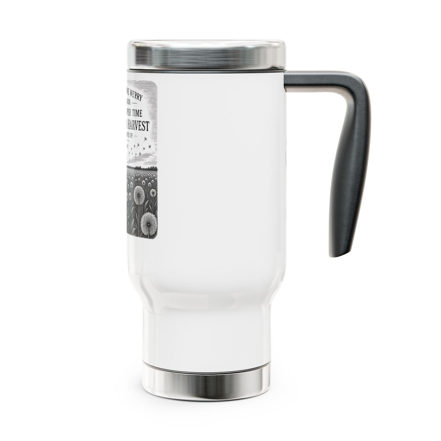"Dandelion" 14oz Stainless Travel Mug with Cross "1st Witness" – Christian Faith Coffee Tumbler