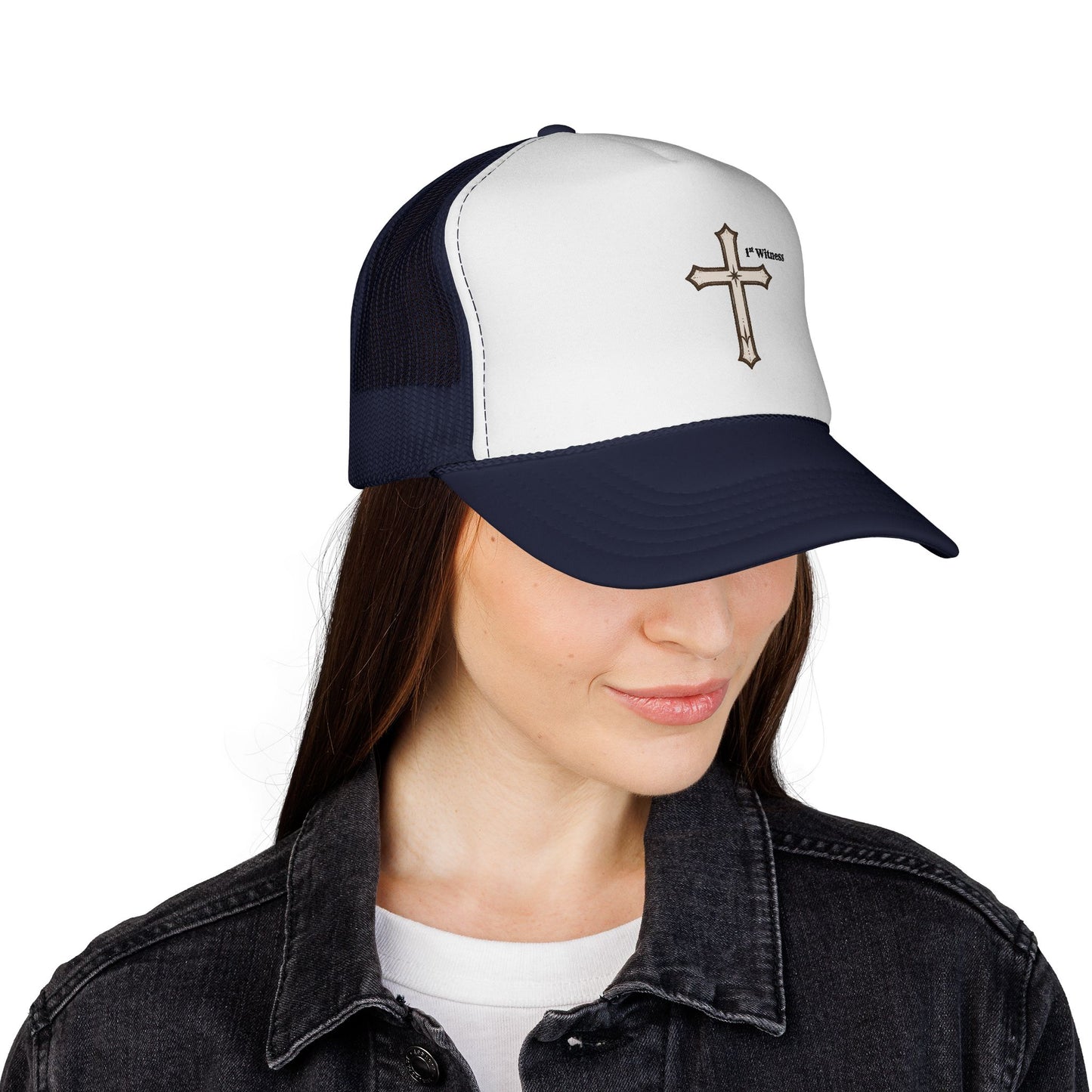 Cross Trucker Cap — Faith Baseball Hat with 'My Witness' Embroidered Design