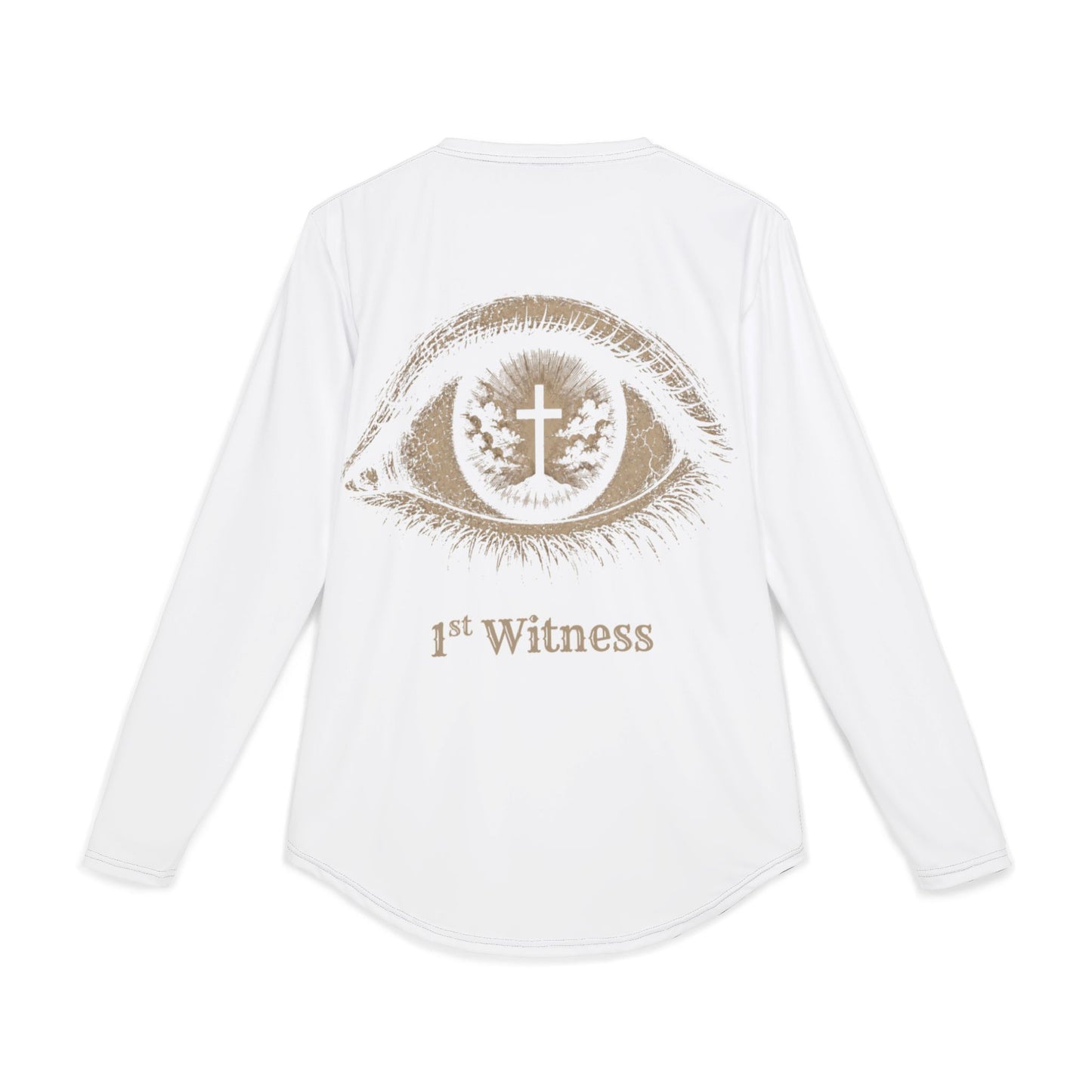 Men's Witness UV Long Sleeve Shirt — '1st Witness' Cross Eye Back Graphic