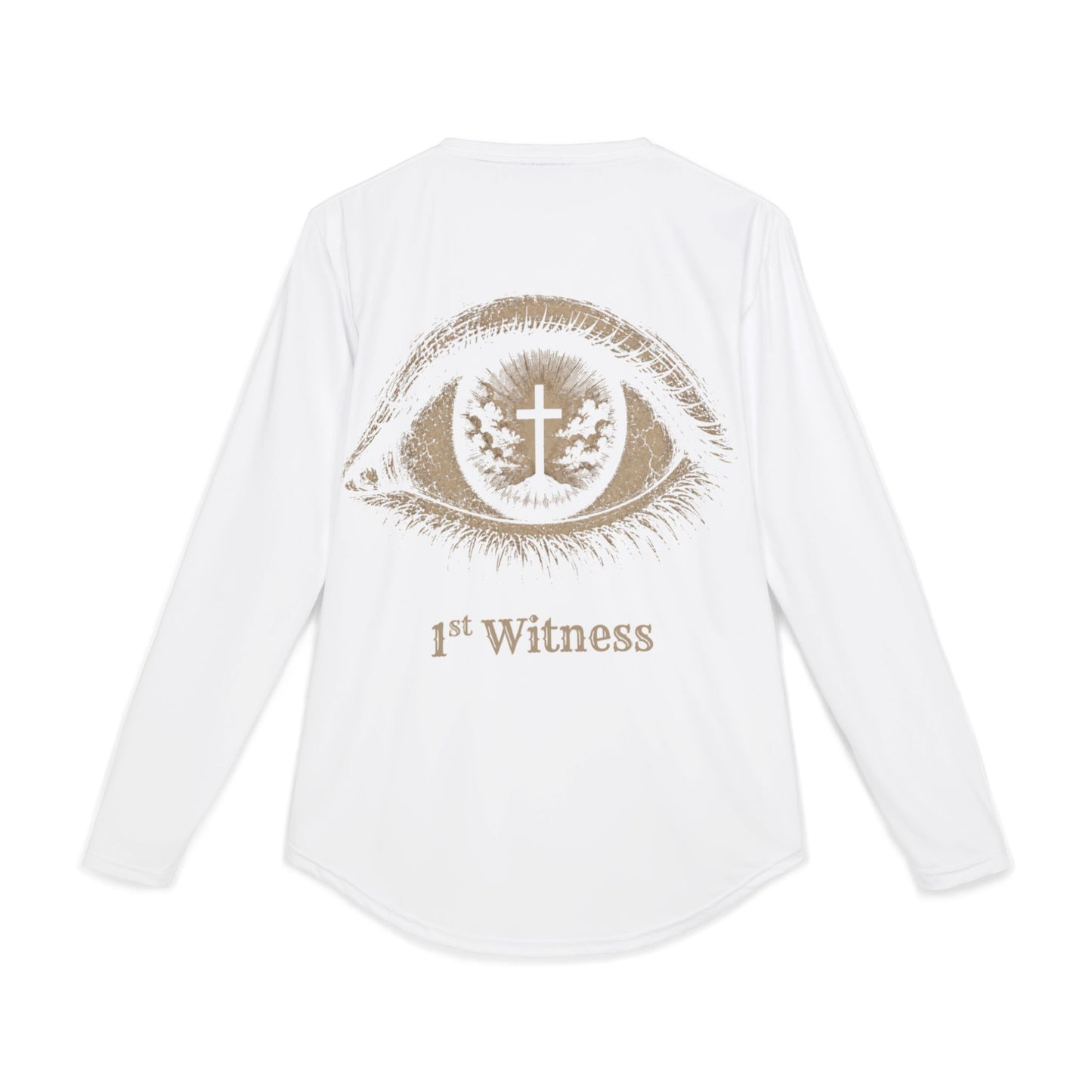 Men's Witness UV Long Sleeve Shirt — '1st Witness' Cross Eye Back Graphic