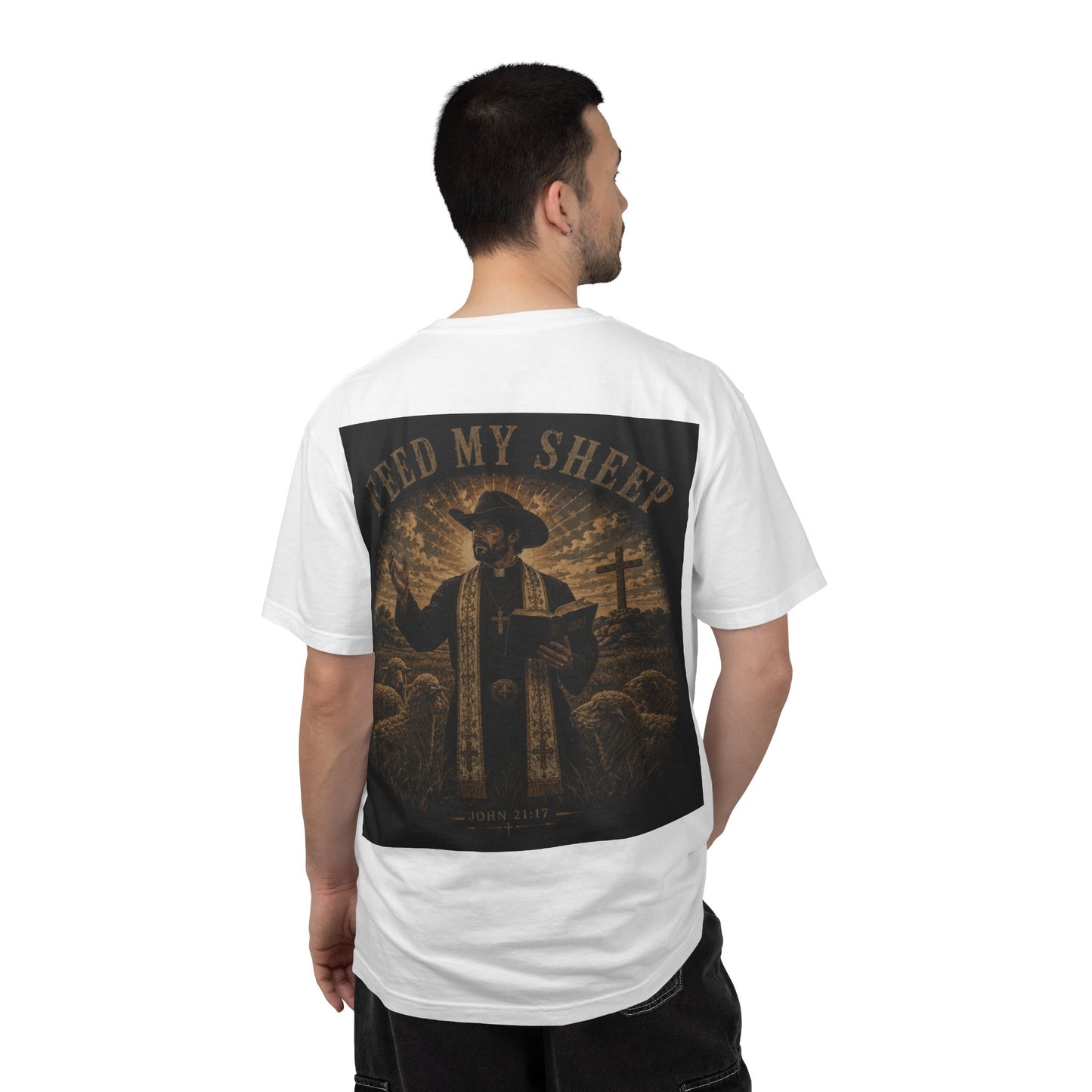 Feed My Sheep John 21;17 — Western Pastor & Sheep Graphic T-Shirt