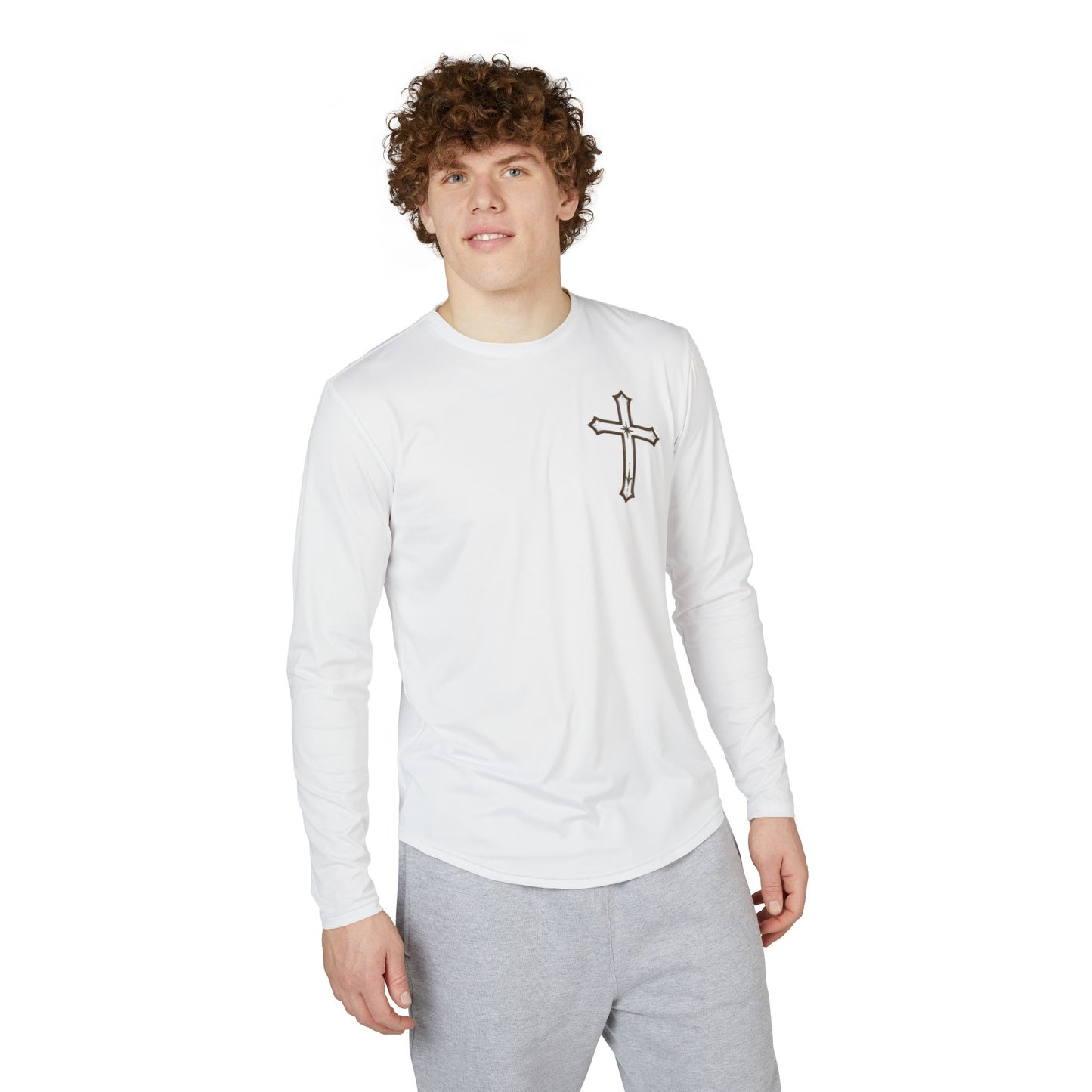 Men's Witness UV Long Sleeve Shirt — '1st Witness' Cross Eye Back Graphic