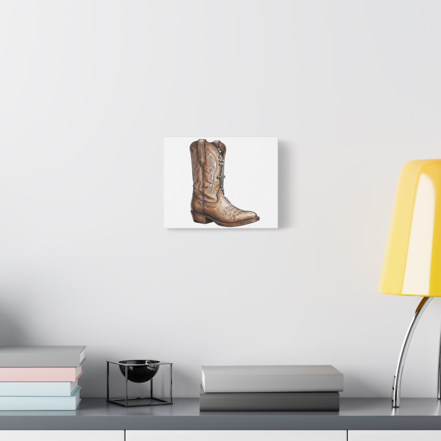Rosary Cowboy Boot Wall Art — Western Boot Illustration Matte Stretched Canvas